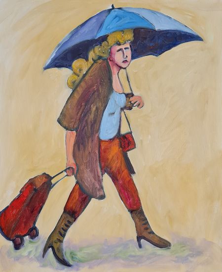 Kvinde med hjulkuffert (skitse)(olie 60 x 50).jpg