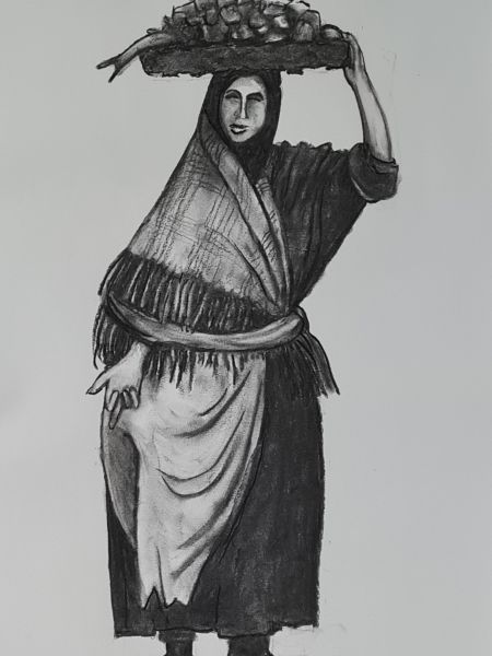 Fiskekone fra Galway ca. 1900 (kul på papir 40 x 30).jpg