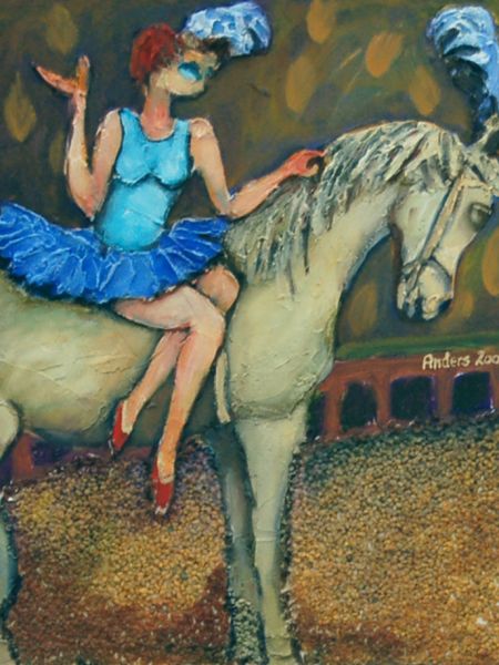 Cirkusprinsesse til hest (spartel, akryl, olie, fuglefrø 30 x 24) - Kopi.jpg