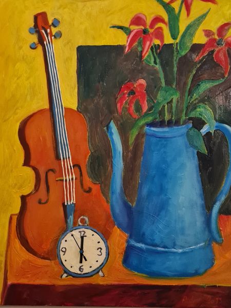 Tiden går: Med violin og kaffekande