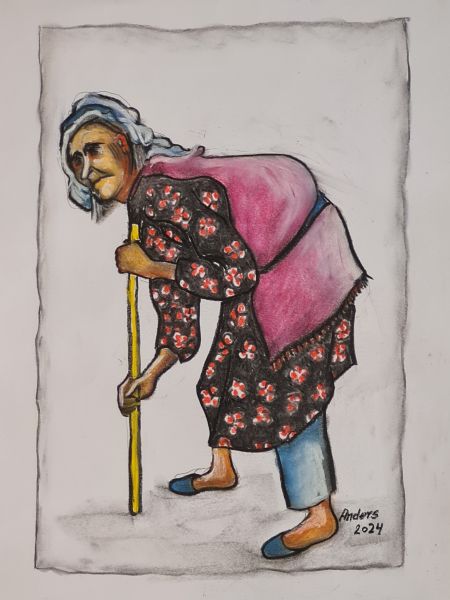 Gammel tyrkisk bondekone (1) (kul og pastel på papir 40 x 30).jpg