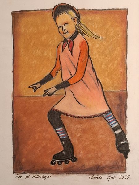 Pige på rulleskøjter (pastel på pap 40 x 30).jpg