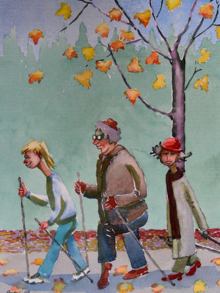 Kvinder går stavgang (akvarel 35 x 25).JPG