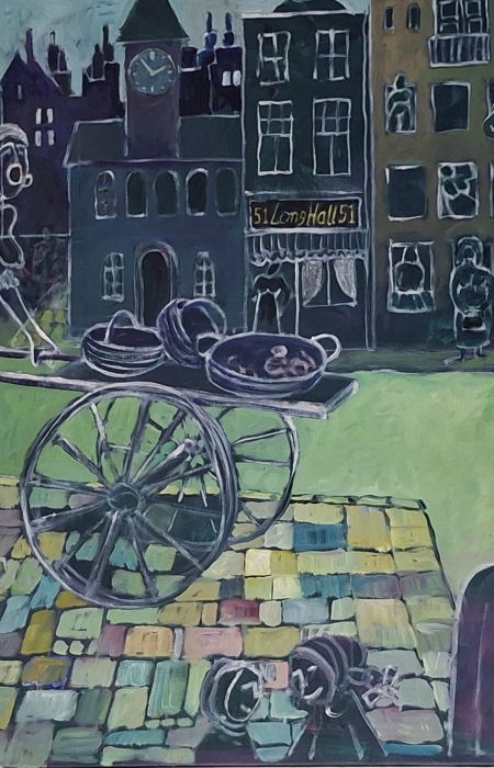 Mollys spøgelse med kærren (akryl, olie 80 x 120).jpg