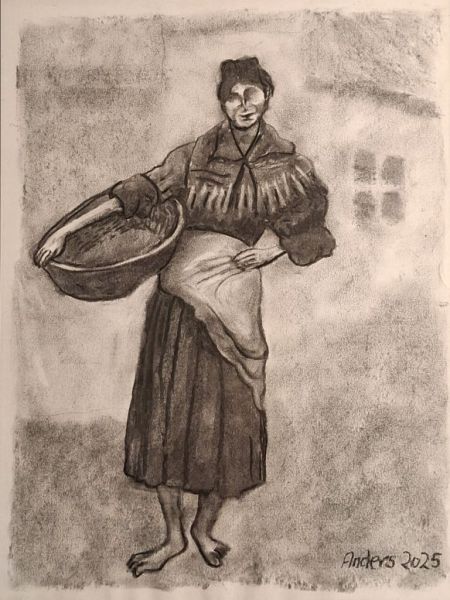 Bondekone fra Irland ca. 1900 (2) (kul på papir 40 x 30).jpg