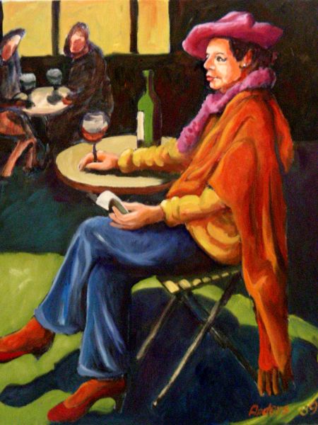 Kvinde på café, aften (akryl, olie 50 x 40).jpg