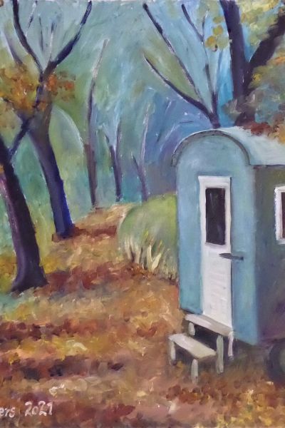 Efterårsskov med skurvogn (2) (olie 60 x 50).JPG