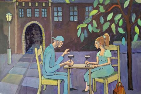 Et glas ved rådhuset (akryl, olie 100 x 100).jpg