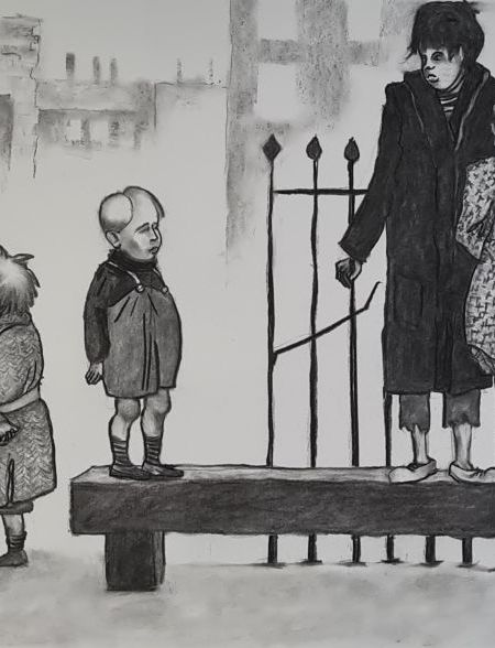 Gadebørn i Dublin slum 1940 (kul på papir 75 x100).jpg
