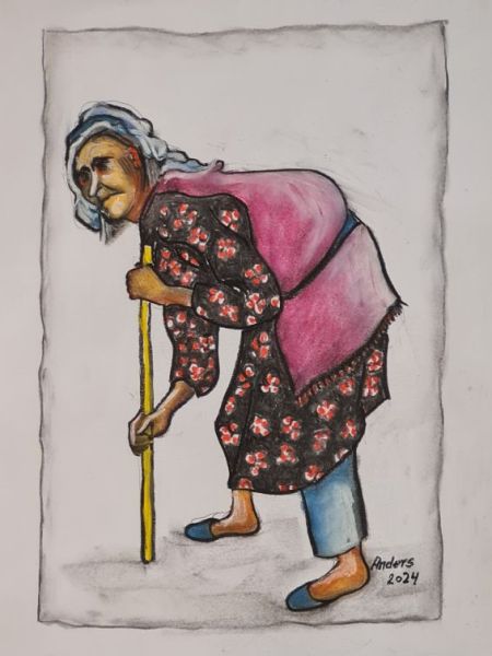 Gammel tyrkisk bondekone (1) (kul og pastel på papir 40 x 30).jpg