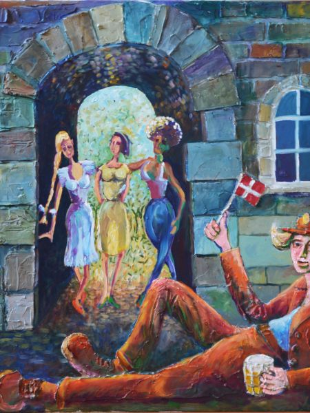 Jomfruer i porten (spartel, akryl, olie 90 x 90).jpg
