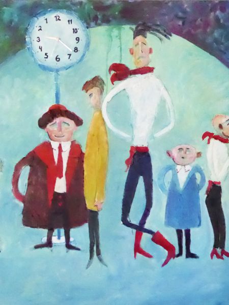 Mænd under uret.(spartel, akryl, olie, ur 90 x 120).jpg
