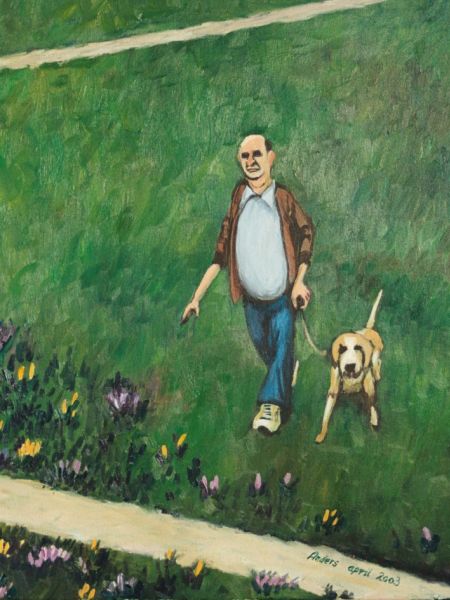 Mand_hund_og_krokus_i_parken_akryl_olie_50_x_50.jpg