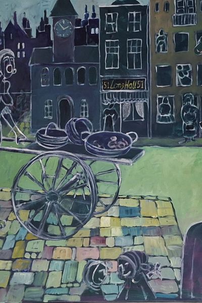 Mollys spøgelse med kærren (akryl, olie 80 x 120).jpg